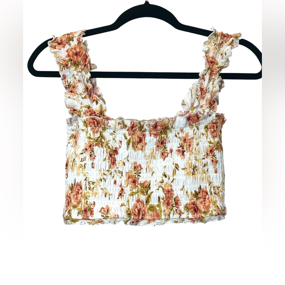 Altar'd State Women's Floral Shirred Frill Crop Top Size S Cottagecore Whimsical